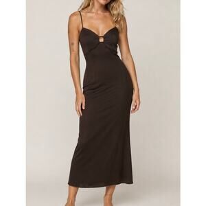 Camila Coelho Satin Midi Slip Dress Cut Out Sweetheart Spaghetti Strap Maxi NWT